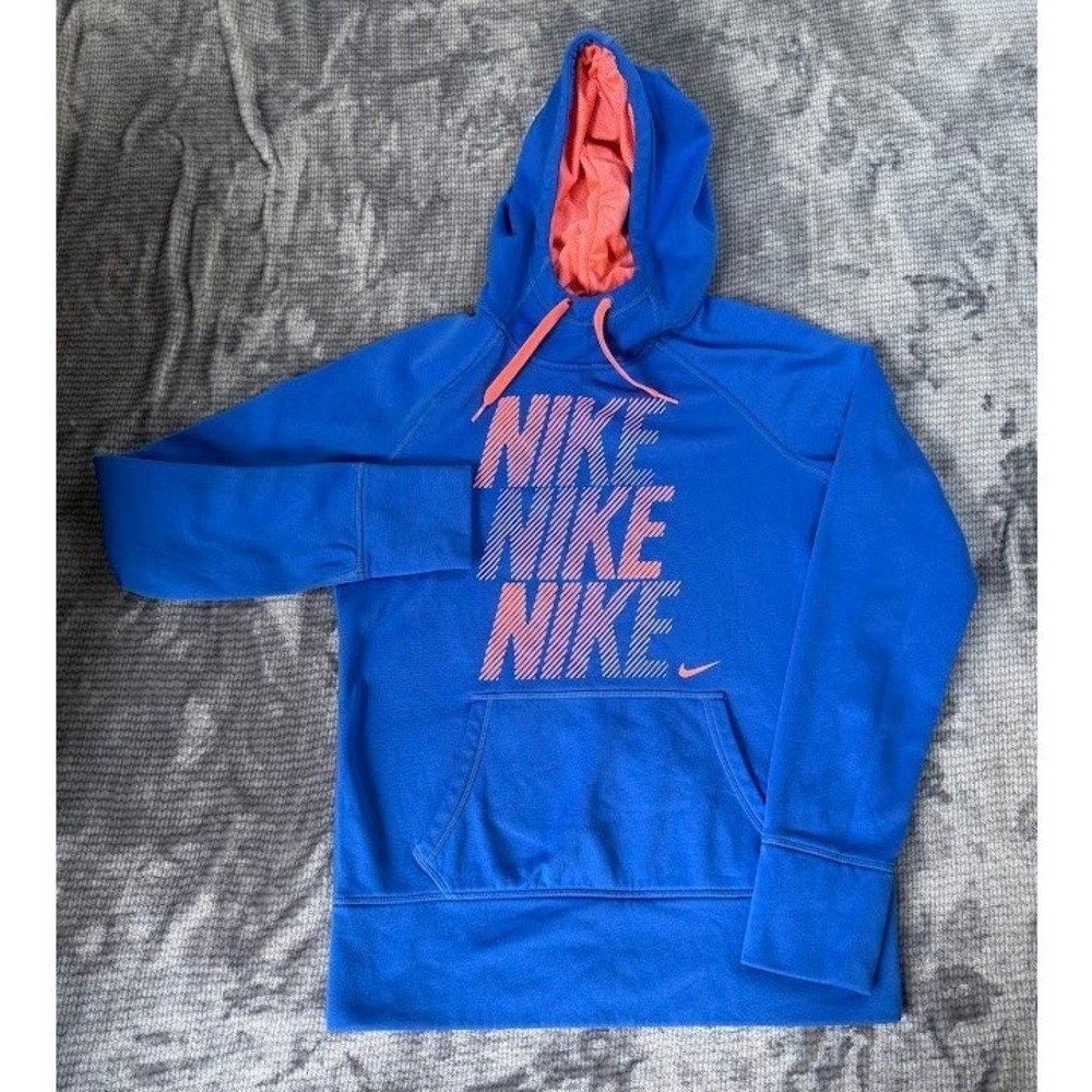 Nike Therma-FIT Hoodie Mens Small Blue Coral Pink Graphic Pullover Sweatshirt